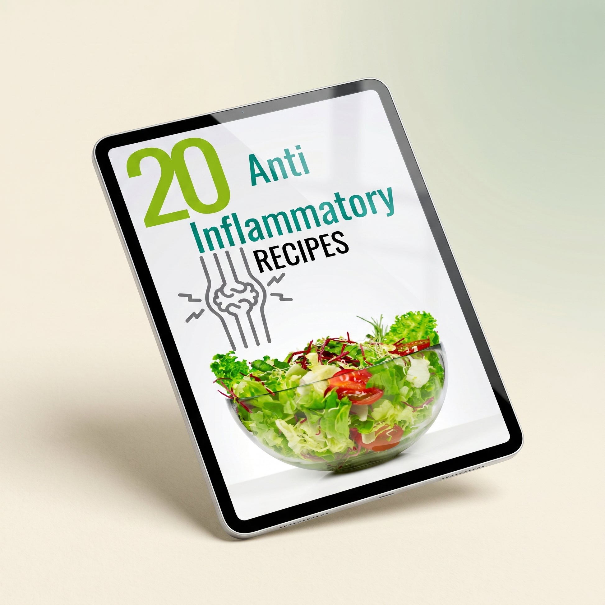20 Anti-Inflammatory Recipes digital ebook cover displayed on tablet