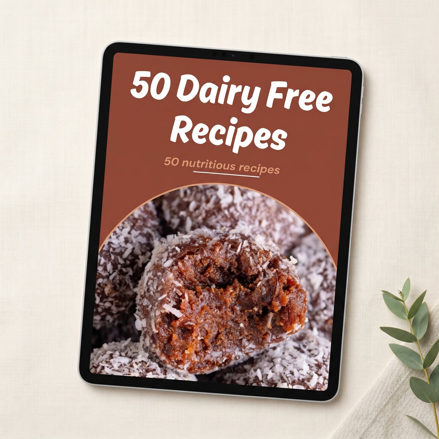 50 Gluten Free Recipes digital ebook cover displayed on tablet